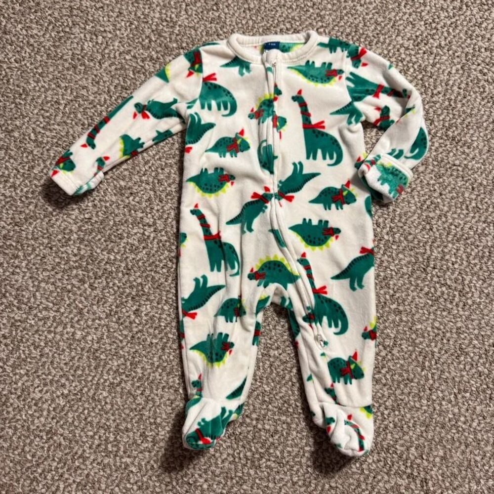 Unisex Old Navy Baby Fleece Footed Pajama Dinosaur Print Double Zip 3-6 Months